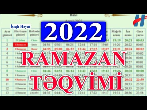 Ramazan ayının TƏQVİMİ 2022 - orucluq təqvimi 2022 / Ramazan 2022