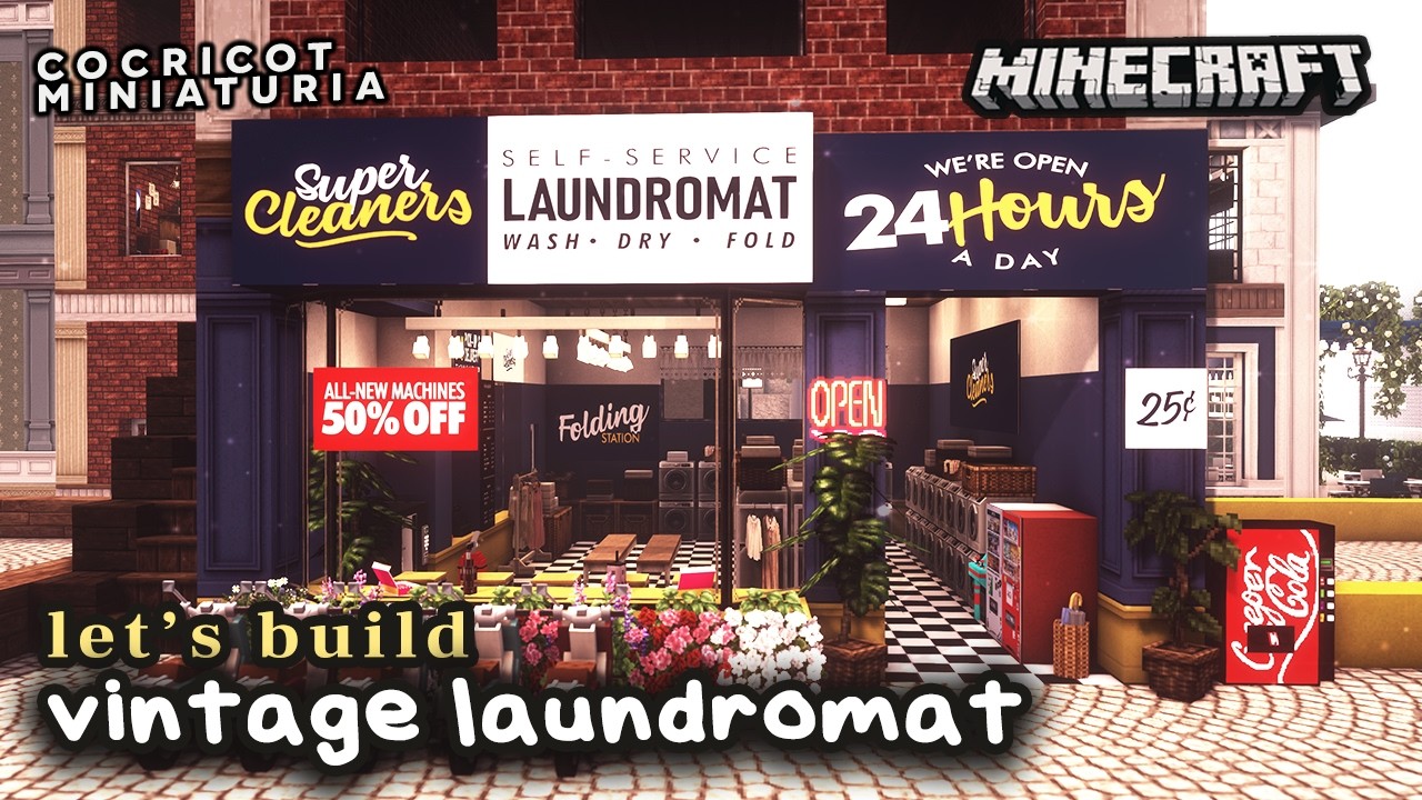 Adding a Vintage Laundromat to my Town!┊Minecraft with Cocricot Miniaturia Mods