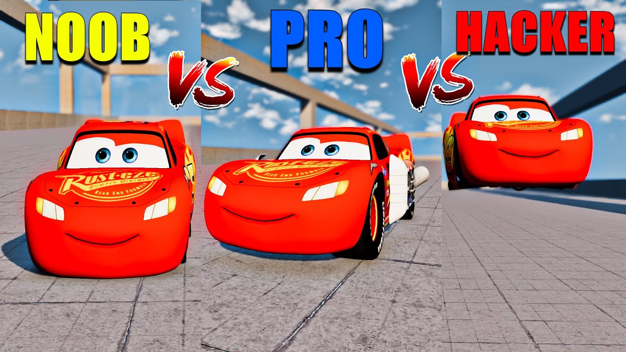 Lightning Mcqueen Noob VS Pro VS Hacker - BeamNG Drive