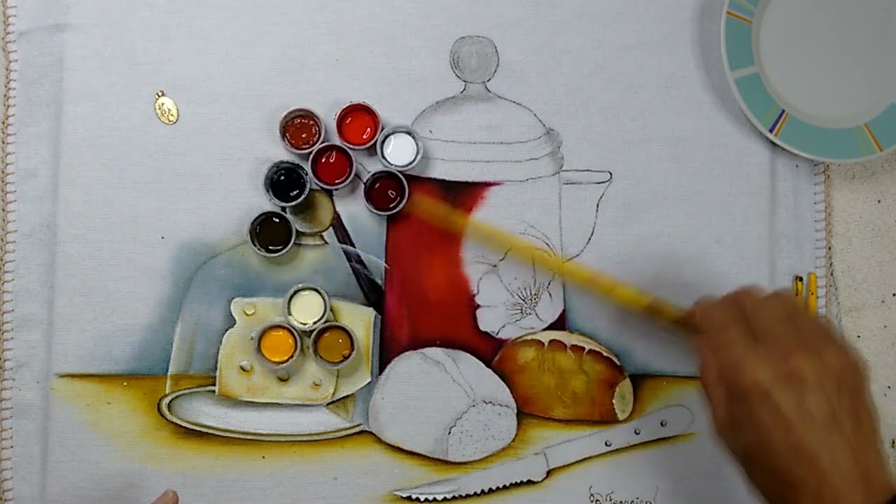 Roberto Ferreira - Novo Projeto - Transparência, Bule e Pães Como Pintar em Tecido - Parte 2