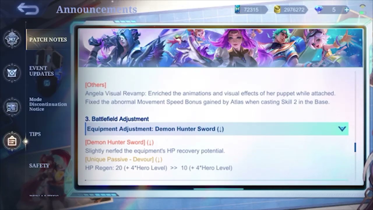 2026/01/29 patch notes 2.1.45 of mlbb