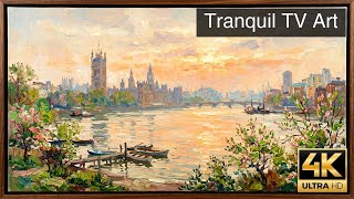 Golden London Sunset over Thames - Spring Blooms | 4K Frame TV Art