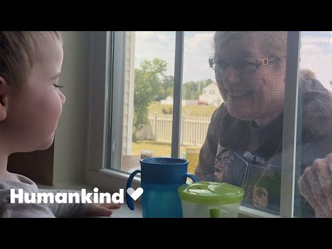 Toddler gets the giggles when grandparents visit window | Humankind