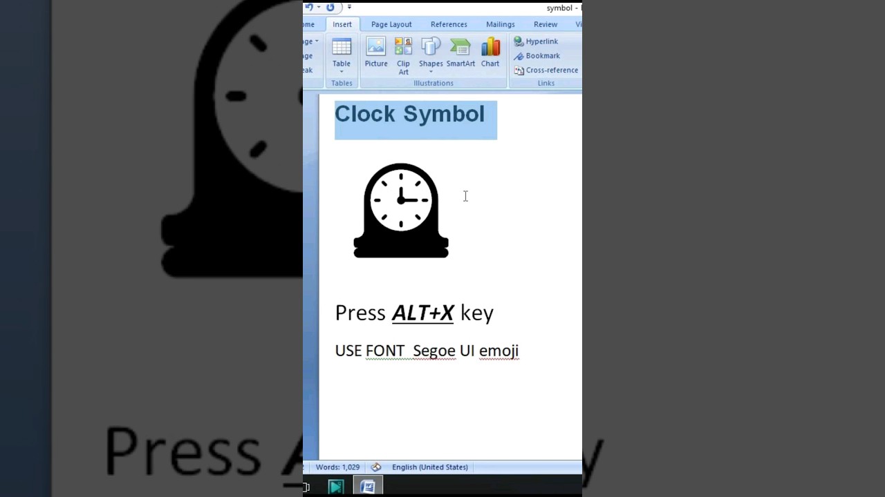 Clock Symbol in MS Word 