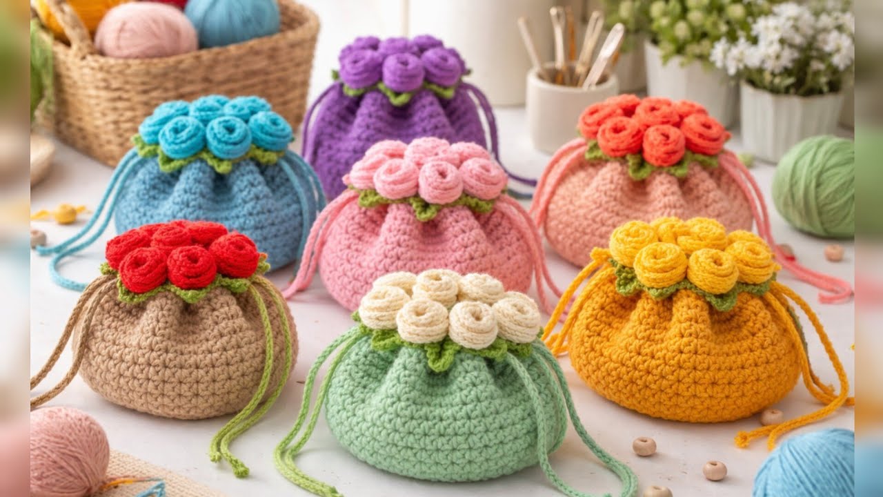 Rose Bouquet Crochet Bag | Crochet Rose Bouquet Bag Tutorial | पोटली बैग