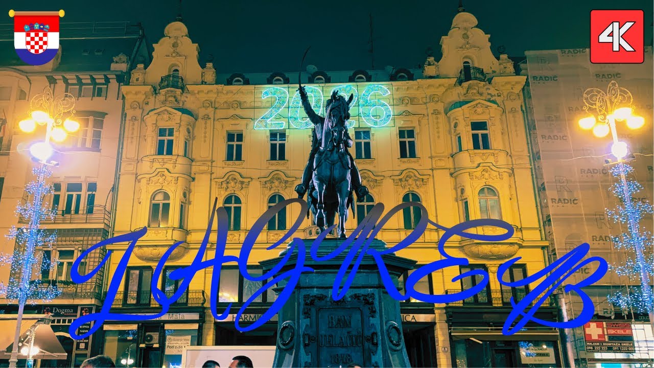 Zagreb Advent 4K Night Walk 🎄 | Ban Jelačić Square 🇭🇷