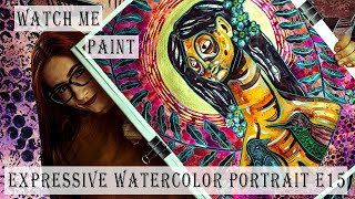 Psychedelic painting / watercolor creative process / portrait illustraiton