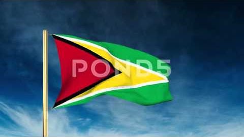 Guyana Flag Slider Style. Waving In The Win With Cloud Background Animation
