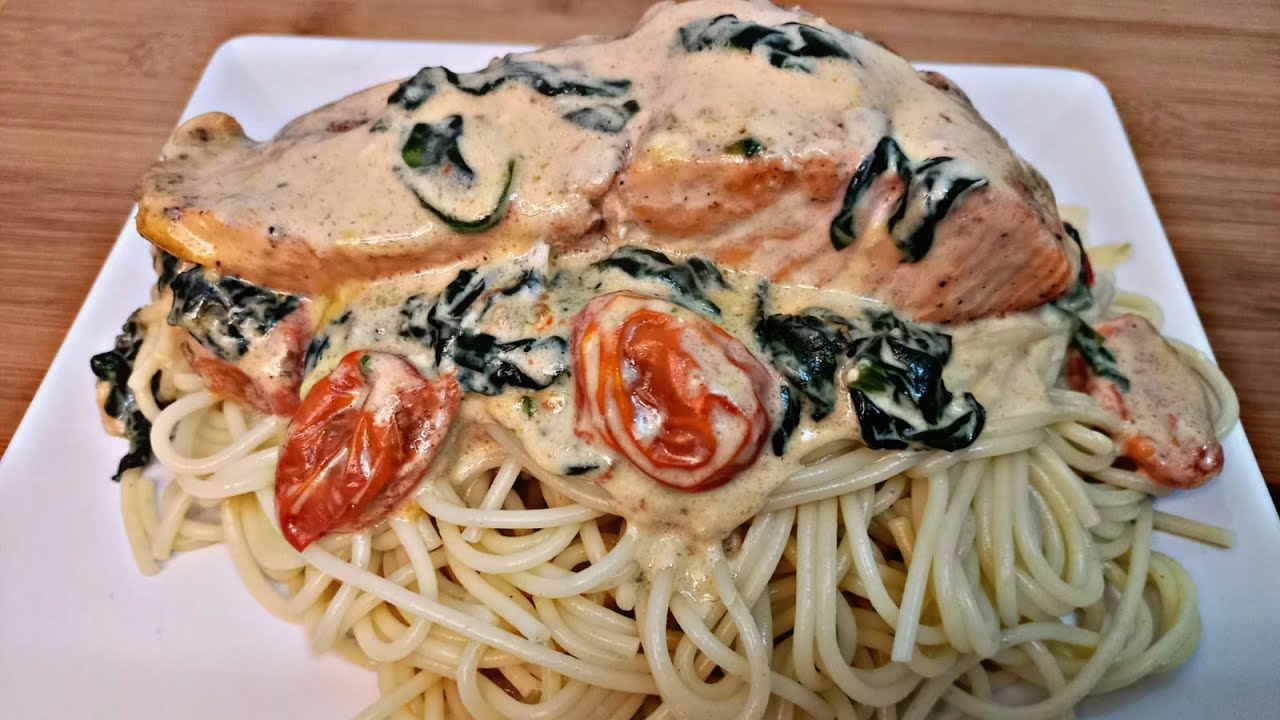 😋طبق السلمون😋👍سباغيتي بالسلمون والكريمة