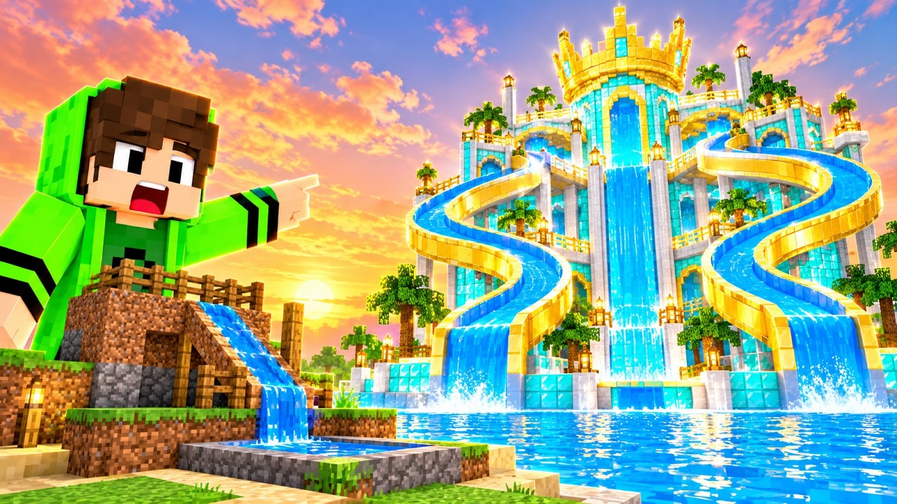 Evoluí PARQUE AQUÁTICO de POBRE até MILIONÁRIO no Minecraft!