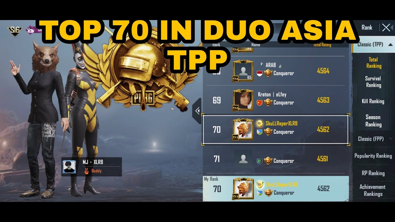Reached CONQUEROR| I'M AT TOP 70 IN ASIA DUO TPP | ROAD TO 1K SUB PLEASE SUPPORT