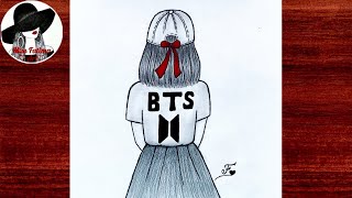 BTS girl drawing | Easy BTS drawing | Pencil sketch of BTS Army ...