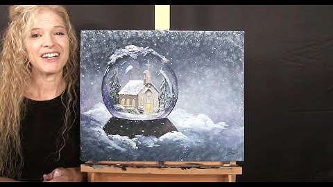 Learn How to Draw and Paint with Acrylics "SNOW GLOBE CHURCH"- Paint and Sip at Home - Art Tutorial
