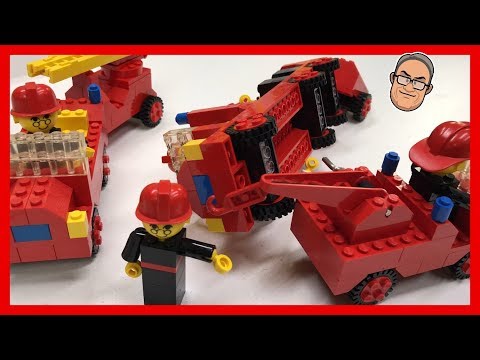YouTube thumbnail: LEGO SET 340 FIRE TRUCKS FROM 1977 - Weird Maxifigure Fun