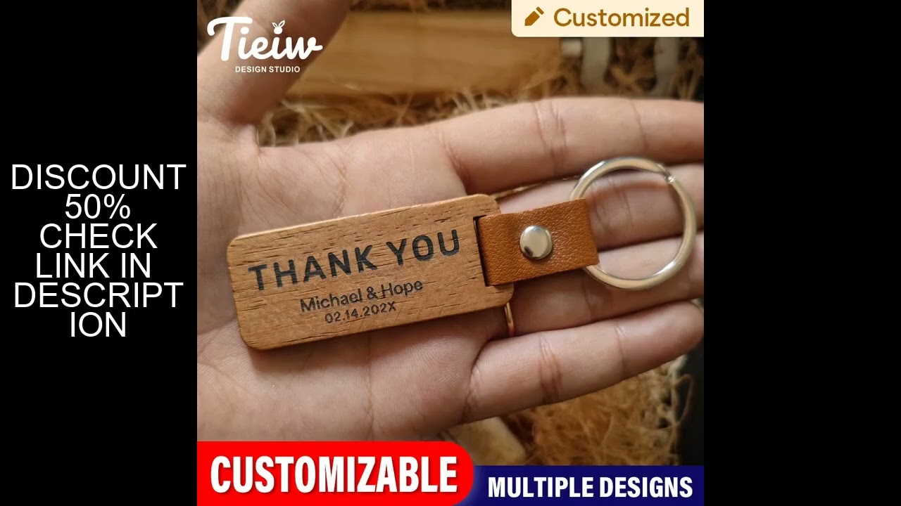 30PCS Custom Wooden Keychain Personalized Wedding Favor Rustic Wood Key Ring Engraved Name Thank You