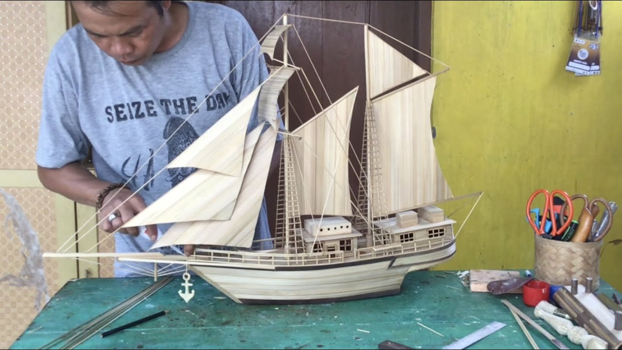 Proses dari Awal Pembuatan Miniatur Kapal Laut bahan Full dari Bambu ~ Kerajinan Bambu