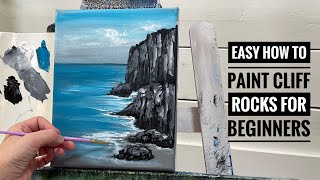 EASY!  HOW to PAINT CLIFF ROCKS~ step by step tutorial for Beginners