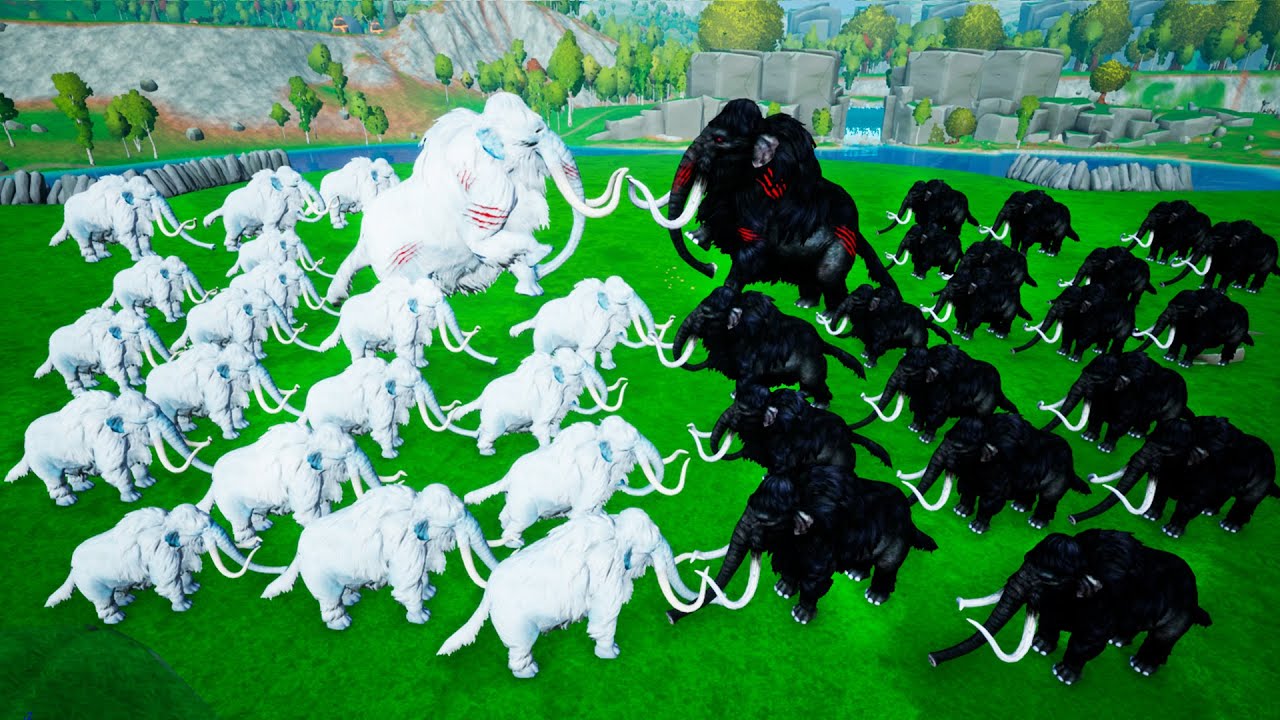20 Zombie Black Mammoths Vs 20 White Woolly Mammoths Ultimate Animal Revolt Epic Battle