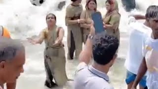 Indian Women Bathing On The Beach, Beautiful And Y