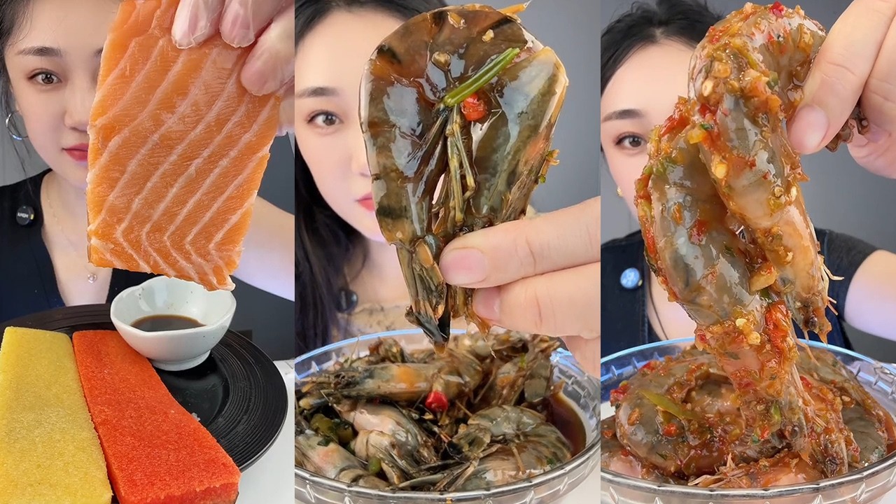 Fish Roe Stuffing 【Yummy】Salmon + fish roe + black tiger shrimp + stuffed shrimp🐠🐟🦐🧄🌶🍋# ...