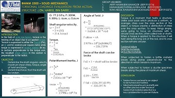 BMMM 2303 – SOLID MECHANICS (2021)TORSIONAL LOADINGS EVALUATION FROM ACTUAL STRUCTURE