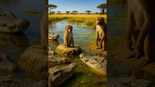 🐒💦🐊Will the Monkey Escape the Crocodile’s Attack? #AnimalRescue #Wildlife  #Nature #Shorts #Viral