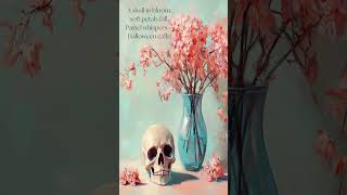 Spooky Skull and Pink Flowers - A Short Poem #poem #pastelgoth #halloween2024 #pinkflowerpainting screenshot 2