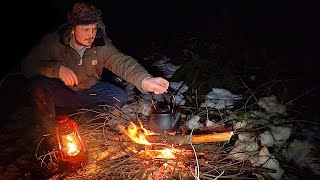 Primitive Campfire Cooking!!! Alone in the Winter Forest...