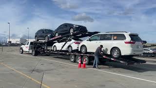 Loading a Kaufman Ez4 with 2 cars, 1 SUV and a Toyota Sienna. Car haul day in California