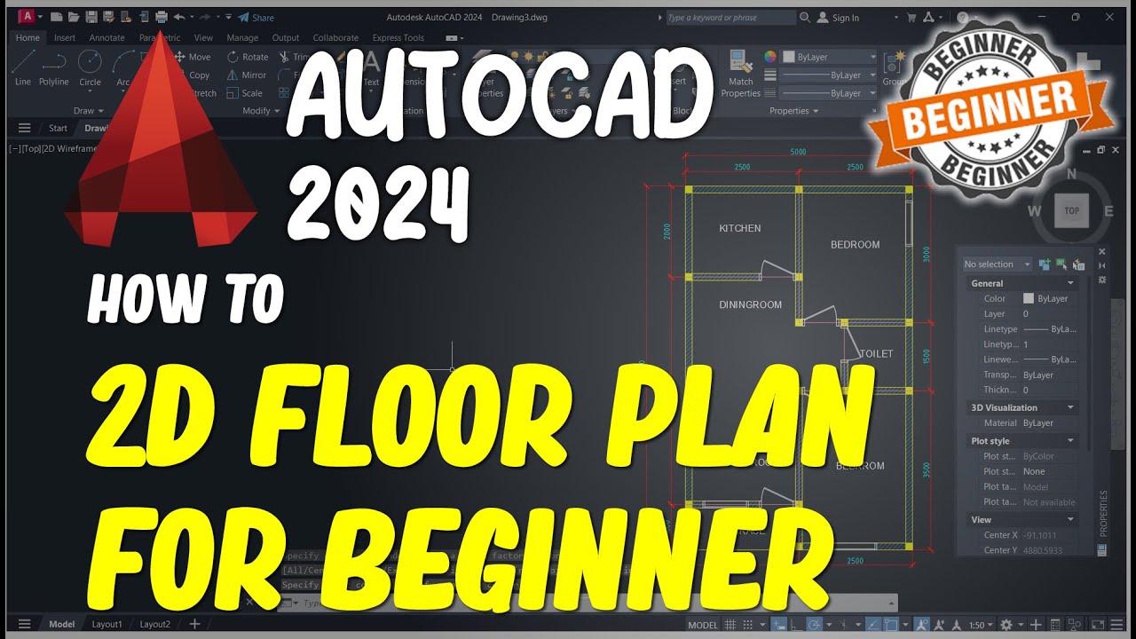 AutoCAD 2024 Basic 2D Floor Plan For Beginner Complete YouTube