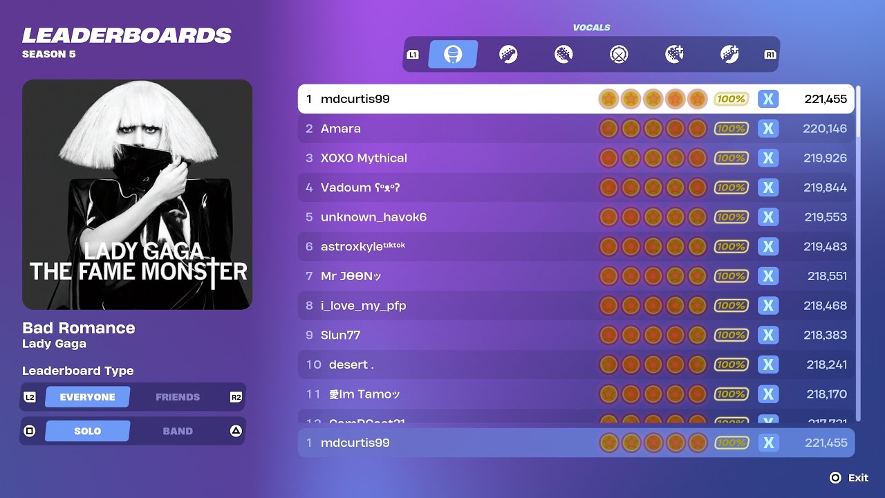 [Fortnite Festival S1 Revisit] Bad Romance Expert Vocals 100% FC 1st Place All Perfects