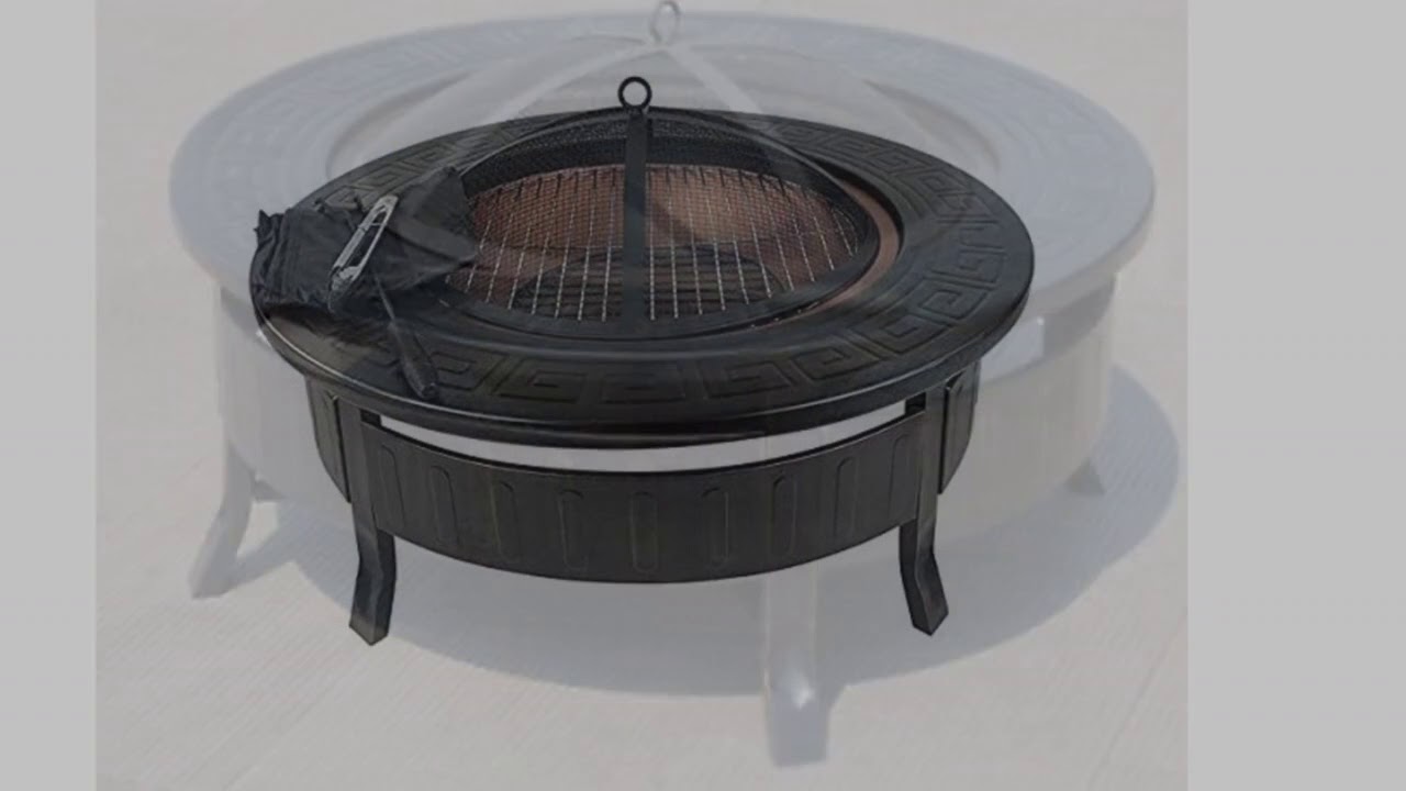 garden mile® Round Steel Fire Pit With BBQ Grill and Mesh Lid | Patio Heater and Barbecue Outdoor