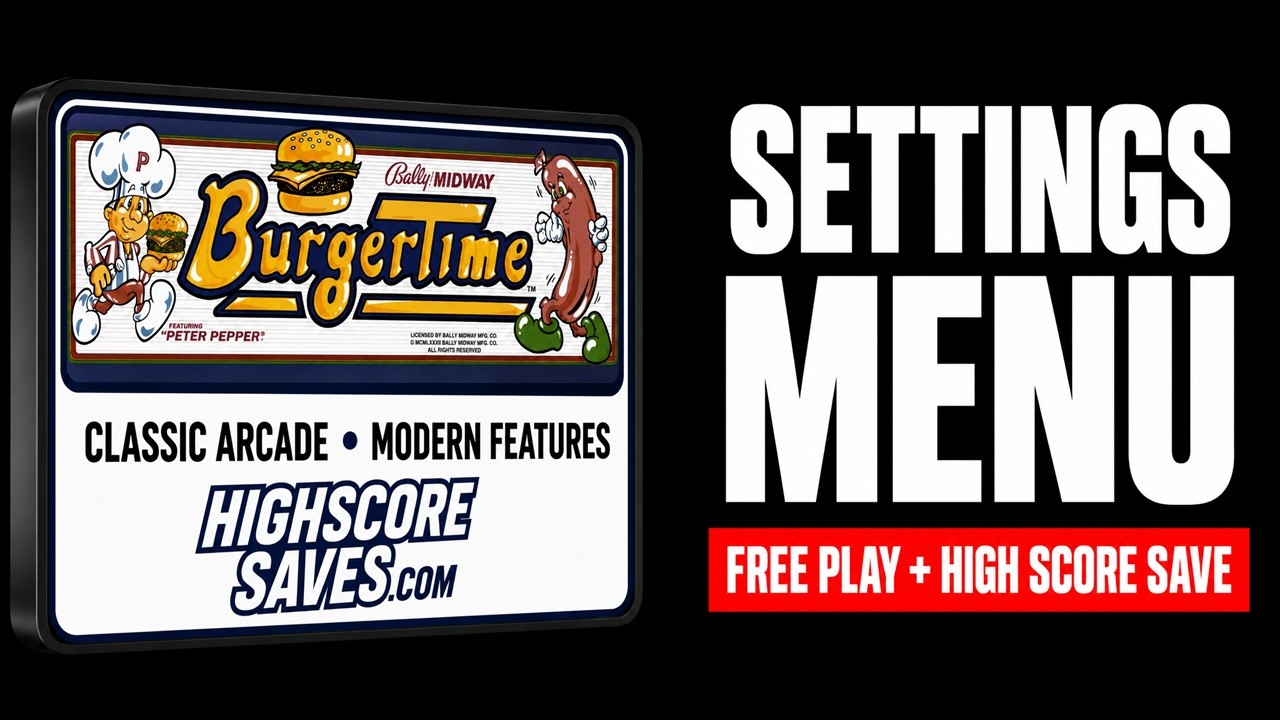 BurgerTime Free Play and High Score Save Kit settings menu video