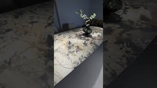 Luxury Extendable Landscape Sintered Stone Dining Table | Sculptural Matte Metal Base Showcase