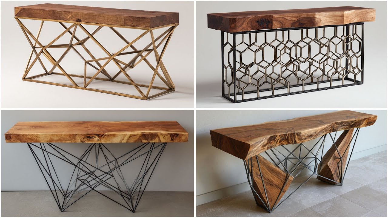 100 идей деревянных консольных столиков с металлическими ножками геометрической формы | Современн...