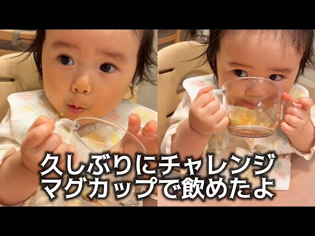 出来あがってみたらシュールすぎた赤ちゃんリース 1 Year 2 Months Old] 👶 Finally succeeded in using a mug again
