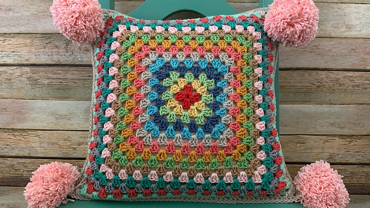 Crochet Series #2 - 12 Granny Square Pillow Tutorial 