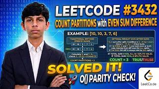 LeetCode #3432 | Count Partitions with Even Sum Difference | Prefix Sum Approach in C++