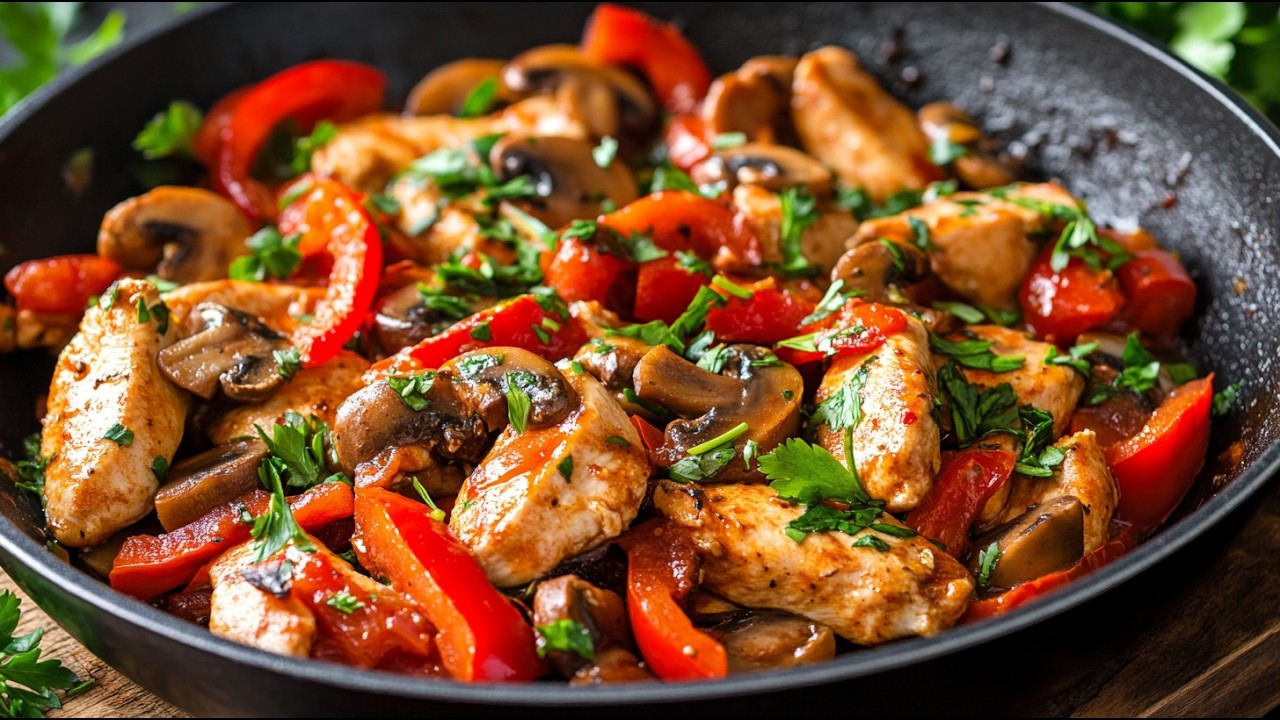 Sehr leckeres Rezept für Hähnchen mit Gemüse in Tomatensauce! Sehr einfach und lecker ❗