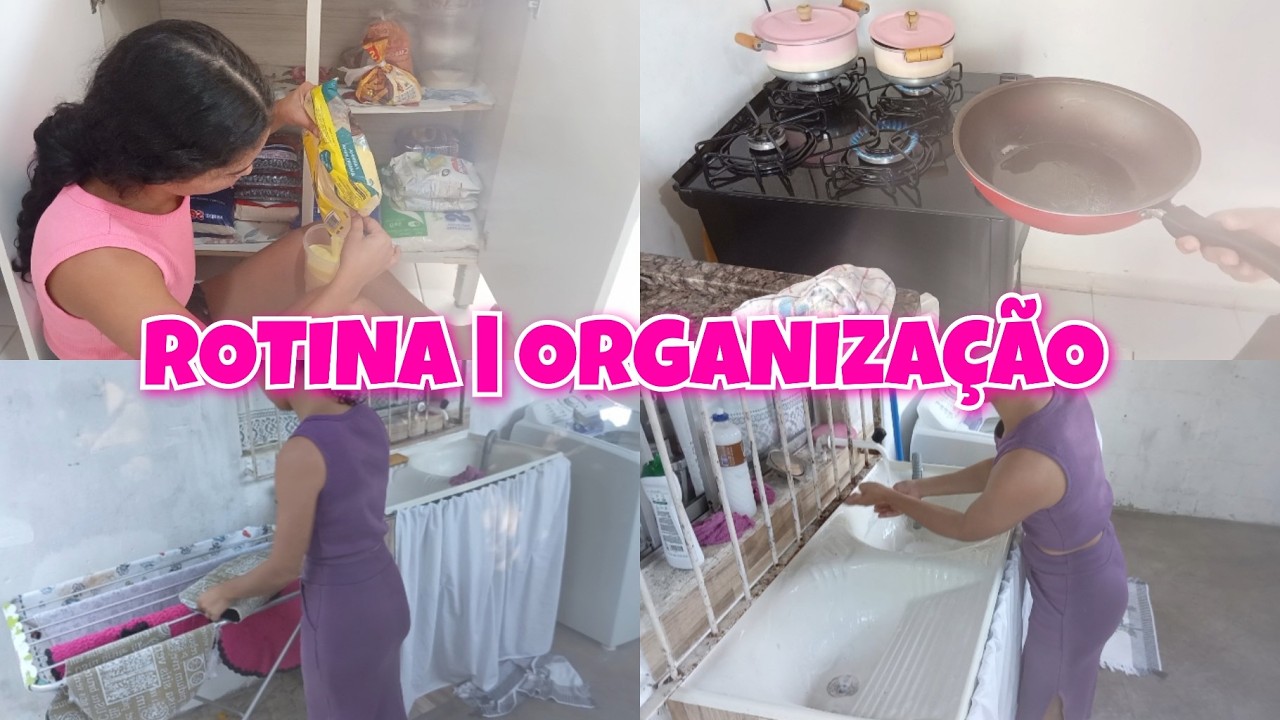 Organizando a casa| limpeza na lavanderia| arrumando o armário de compras| rotina 