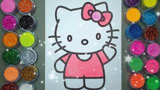 Mèo Hello Kitty ✍ Vẽ Và Tô màu Tranh Cát Nhân Vật Hoạt Hình 🎨 Học Màu Sắc