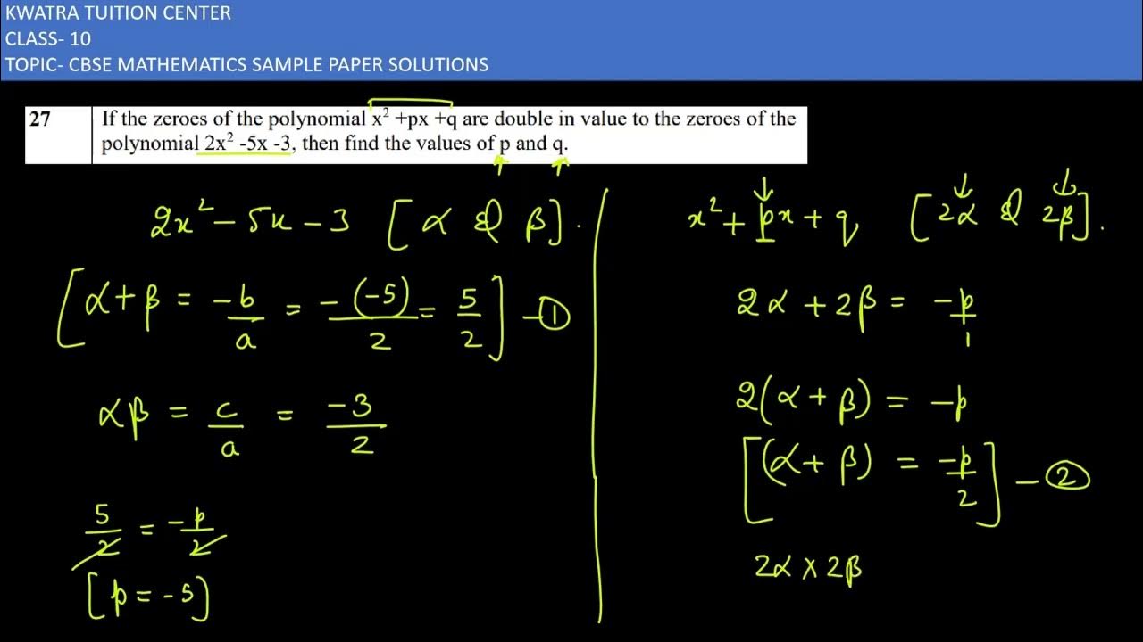 27 if the zeroes of the polynomial x2 px q are double in value to