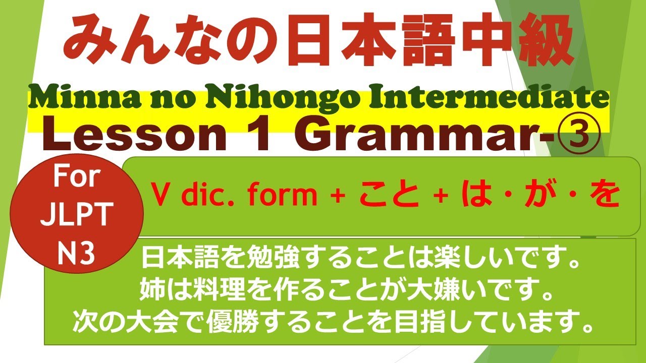 みんなの日本語中級第１課文法③　Minna no Nihongo Intermediate Lesson 1 Grammar ③「～ことは／が／を」