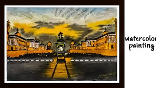 watercolor painting | step by step watercolor painting tutorial | Rashtrapati bhavan | painting