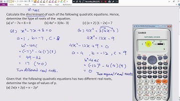 KSSM Form 4 Add Maths Chapter 2 Quadratic Functions (2.2 Types of Roots of Quadratic Equations)