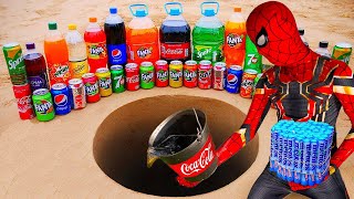 Spiderman Experiment Coca Cola, Fanta, Pepsi, Sprite, Mirinda and Mentos Underground