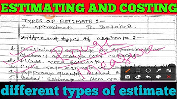 Types of estimate||approximate estimate||detailed estimate|| plinth area estimate||revised estimate