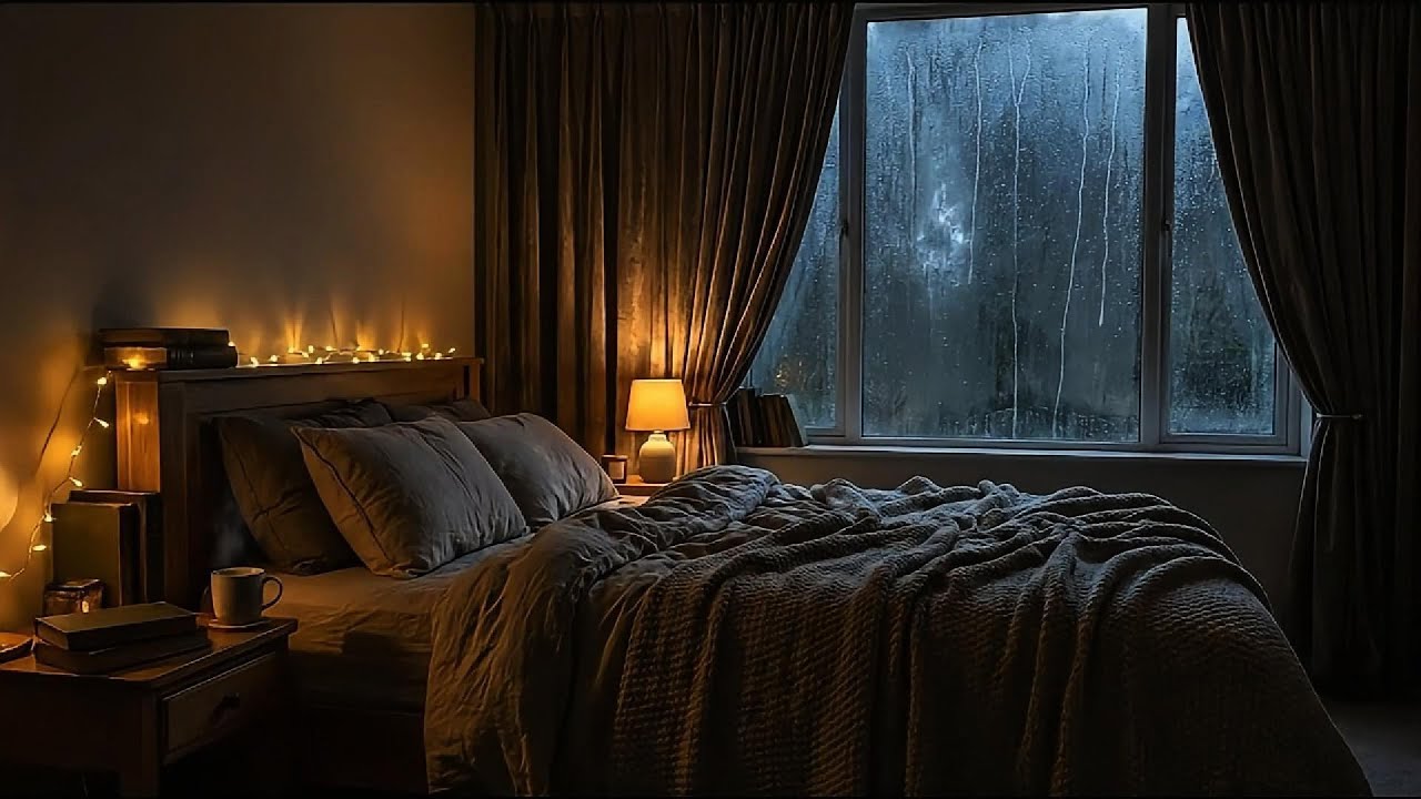 soft night rain near a warm room