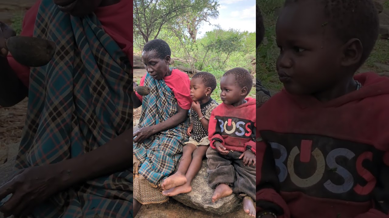 Traditional Hadzabe tribe cooking wild meat in Tanzania.Village food and African culture lifestyle.