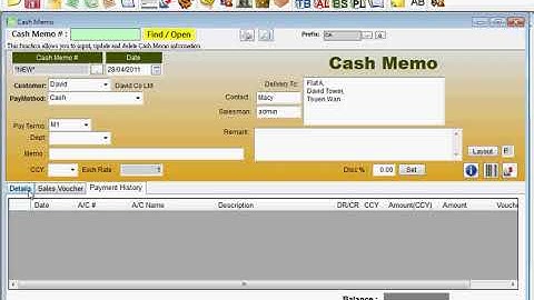PProAction Accounting - Create a Cash Memo